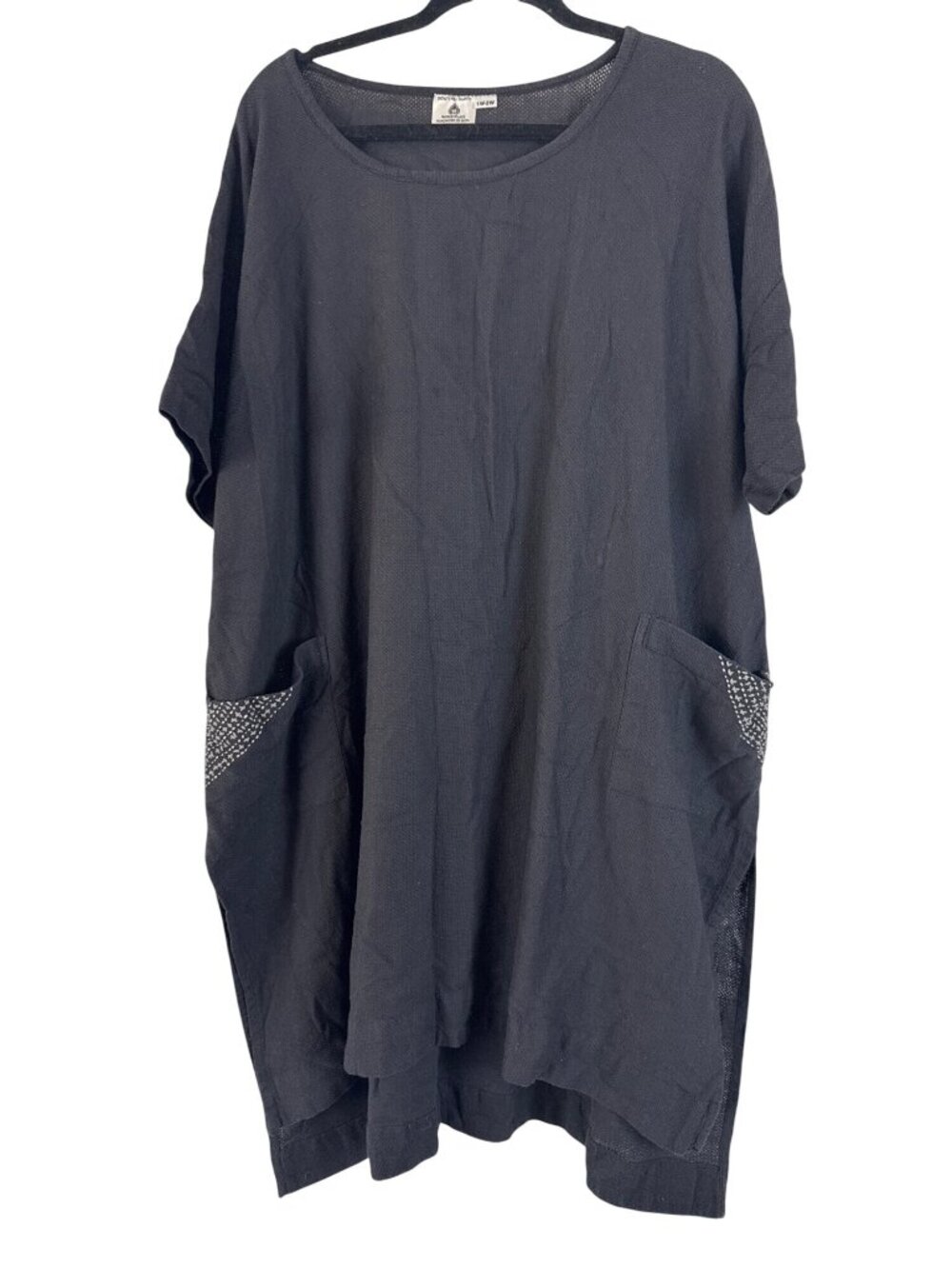 Dignity Not Charity Hi Lo Swing Dress 1W-2W Lightweight Black Embroidered